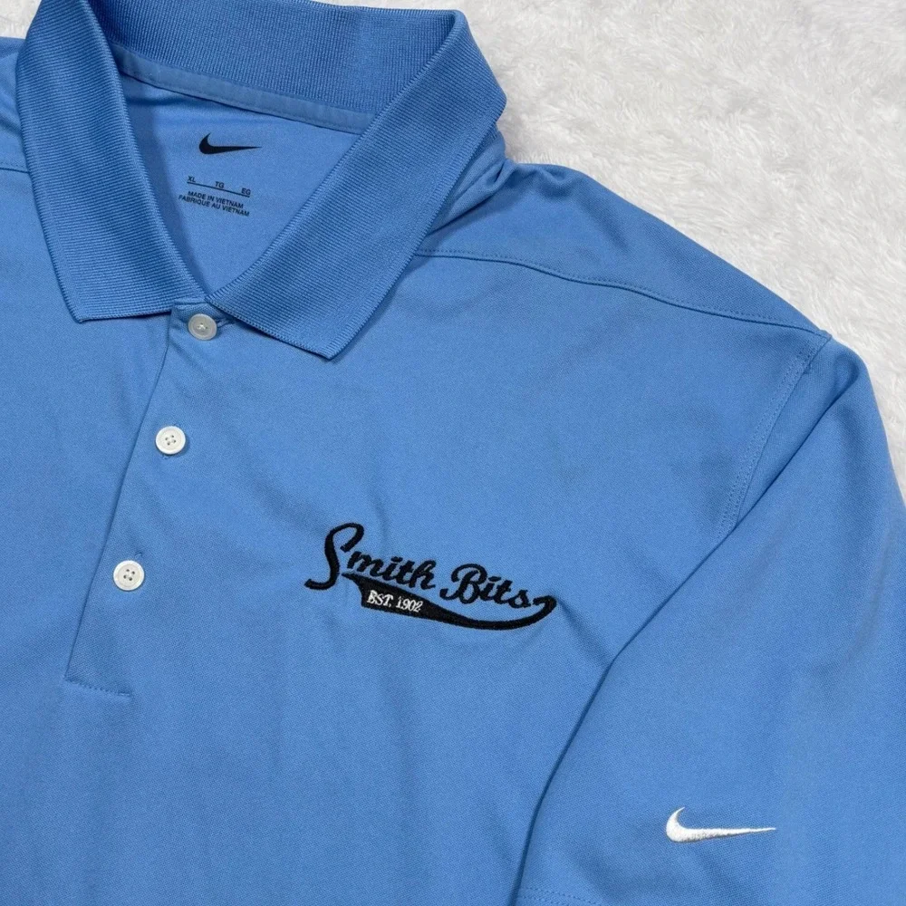 Smith Bits Nike Polo Shirt Men XL Light Blue Embroider Performance Wicking Drill